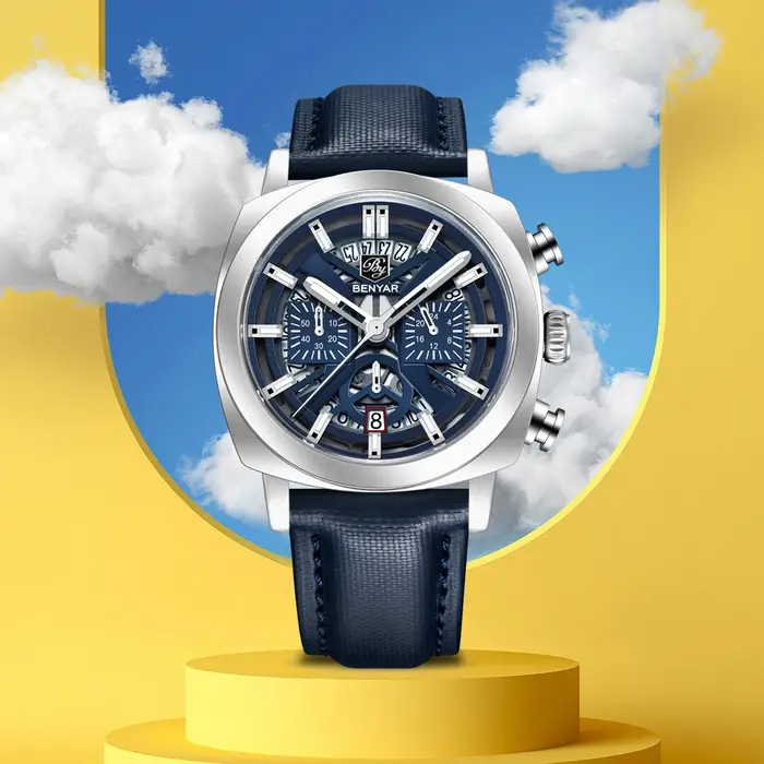 BENYAR 2025 nouvelles montres pour hommes Top marque de luxe montres à Quartz vitesse chronographe montre pour homme en cuir étanche lumineux