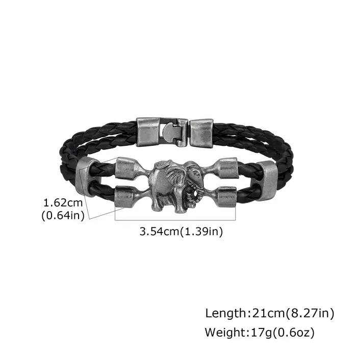 Bracelet en cuir noir d'éléphant Vintage pour hommes, cadeau de bracelet à breloques d'éléphant à la