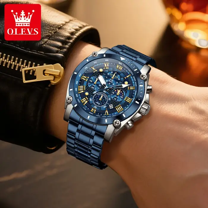 OLEVS nouveau homme montre Phase de lune chronographe étanche lumineux multi-fonctionnel Original marque de luxe Quartz montres pour hommes 3689