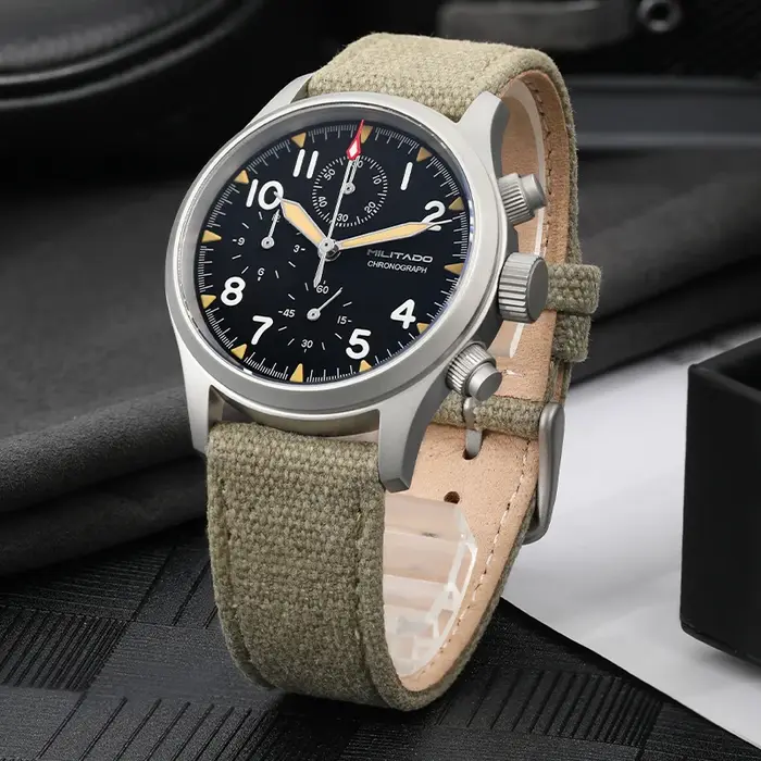 Militado ML1868KF rétro VK67 montre chronographe à Quartz boîtier en acier inoxydable 3 cadran étanche 100M