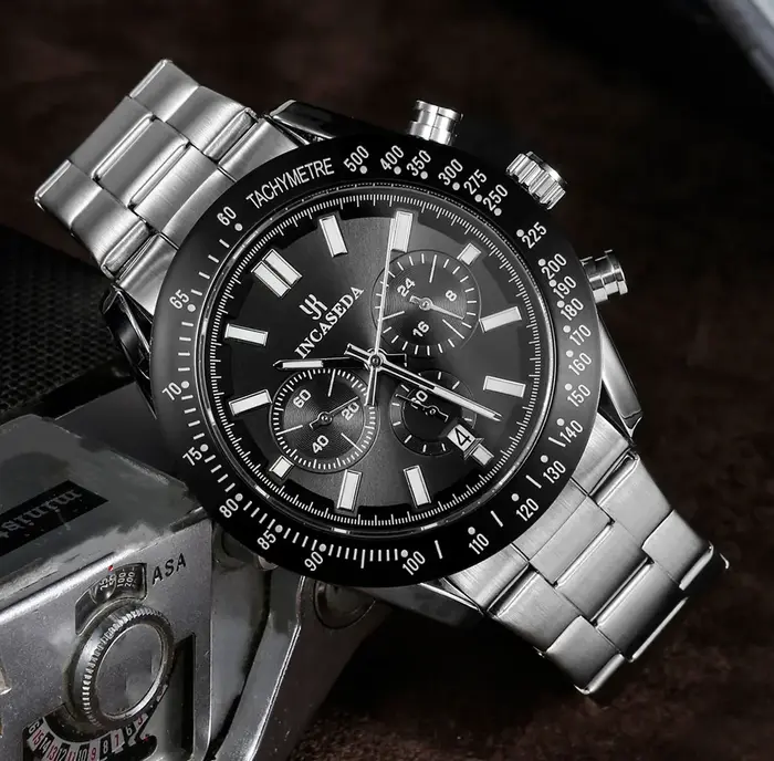 INCASEDA hommes montres marque de luxe bracelet en Silicone étanche Sport Quartz chronographe montre militaire