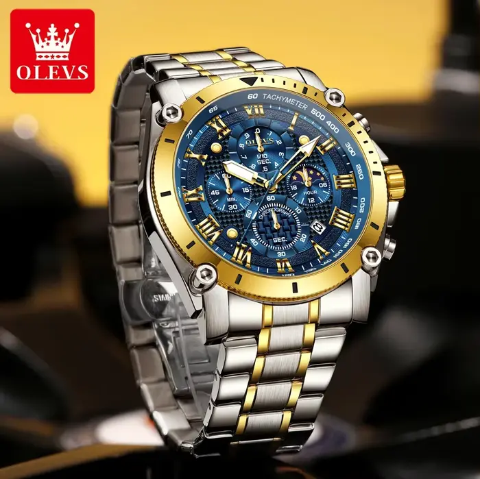 OLEVS Original Phase de lune hommes montre-bracelet multifonctionnel chronographe montre à Quartz étanche Date affaires Sport montres pour homme