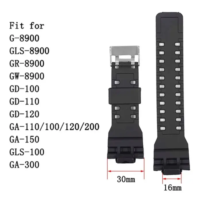 Bracelet de montre en caoutchouc silicone 16mm pour mol pour G choc GD-100 G-8900 GA-120 remplacement bande noir