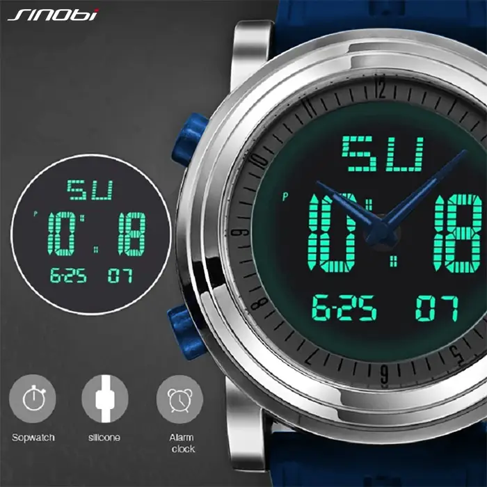 Nouveau SINOBI marque sport chronographe hommes montres numérique Quartz double mouvement étanche plongée bracelet