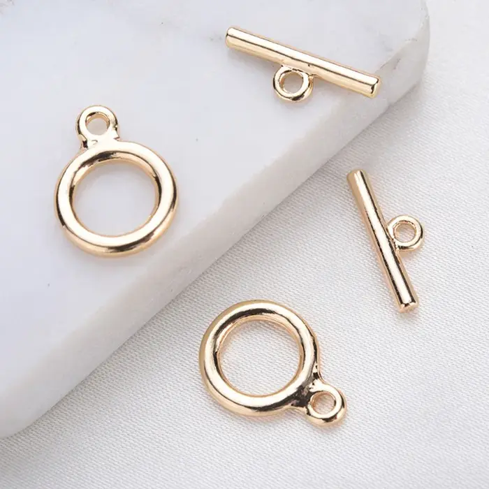 (3341) 6 ensembles de fermoirs ronds en laiton plaqué or 24 carats de 15x11 mm, fermoirs à bascule d
