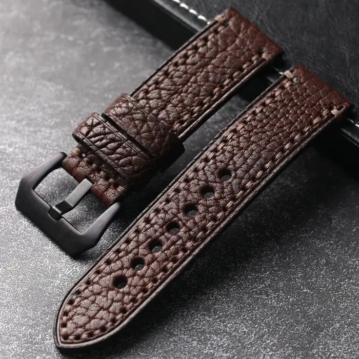 Bracelet de montre en cuir de bison nord-américain fait à la main pour homme