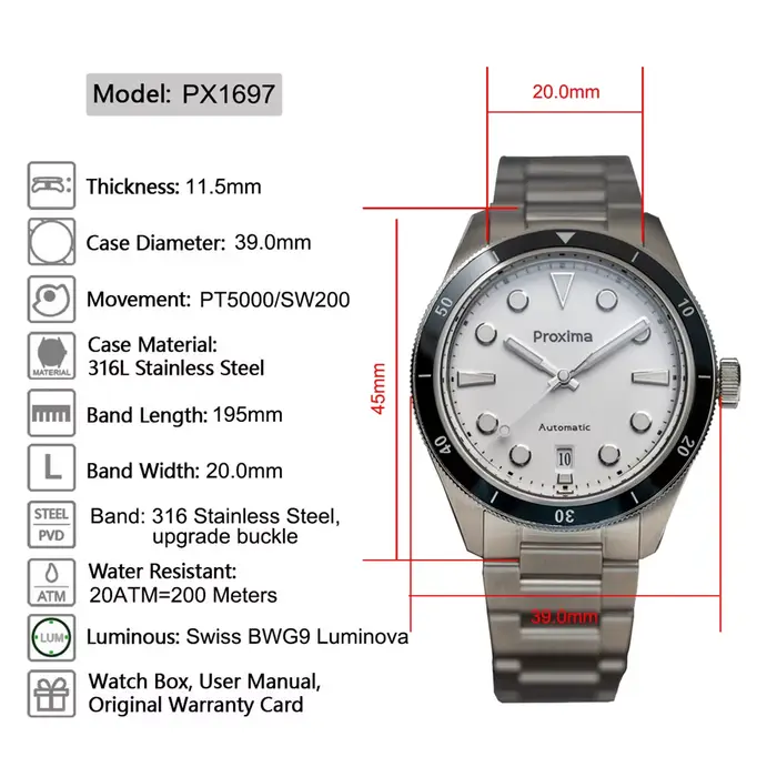 Proxima-Montre existent Mécanique Vintage pour Homme
