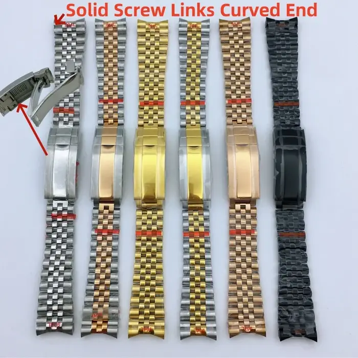 BLIGER 20mm 904L acier jubilé or moyen deux tons montre-Bracelet Bracelet solide vis liens extrémité incurvée