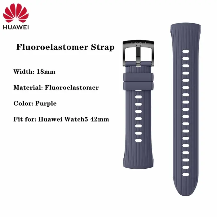 Bracelet de montre en cuir végétalien d'origine Huawei Watch 5 42 mm bracelet de sport en caoutchouc