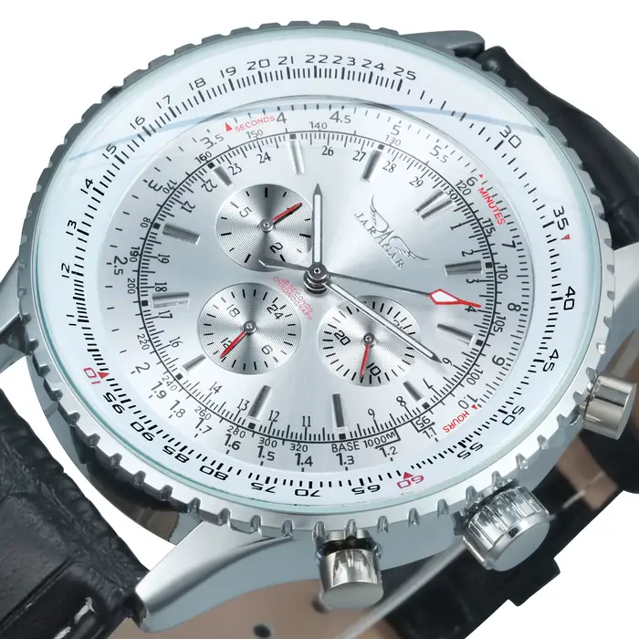 Montre automatique de sport JARAGAR pour hommes, multifonctionnelle avec sous-cadrans, montres mécaniques de marque haut de gamme, bracelet en cuir de luxe