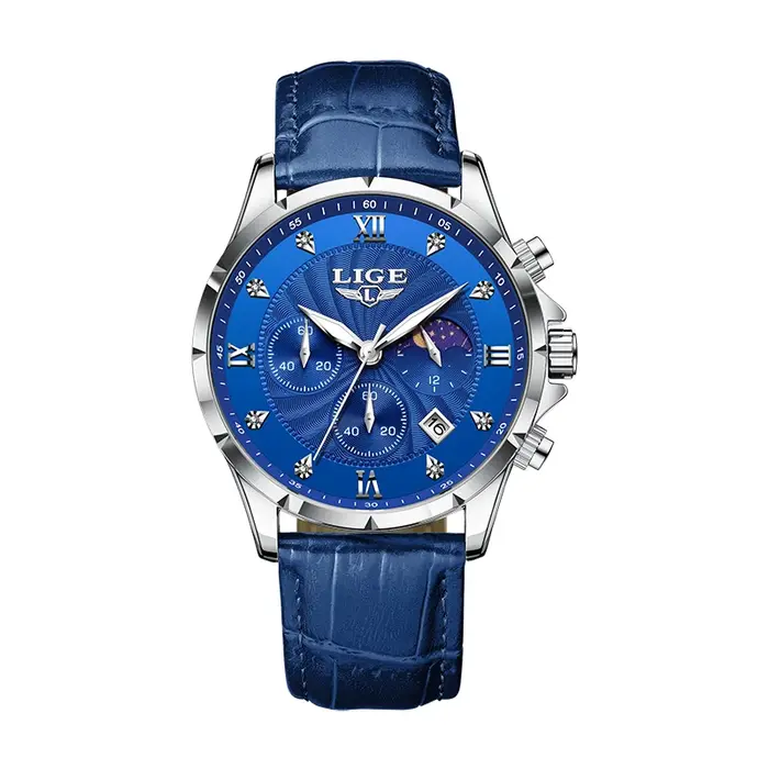 LIGE montre pour hommes de luxe affaires lumineux étanche montres en cuir Phase de lune semaine Date montre à Quartz décontractée hommes Reloj hombre