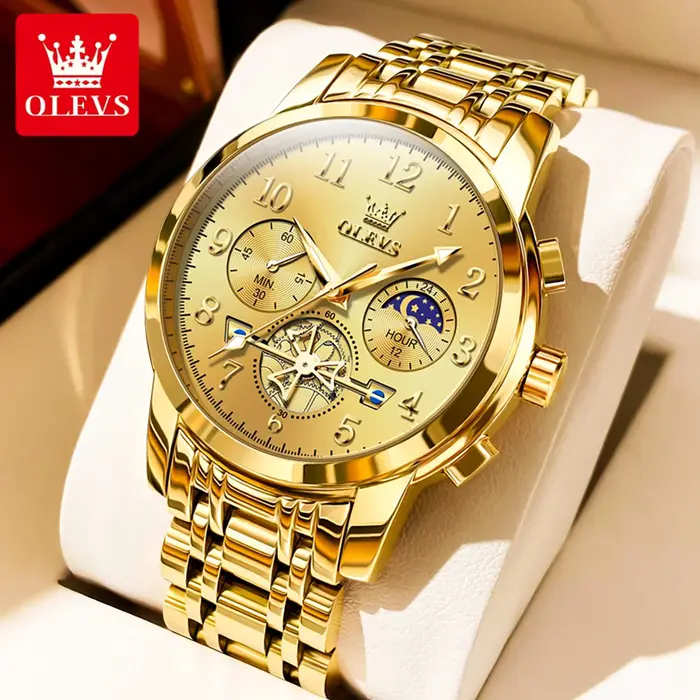 OLEVS nouveau volant d'inertie conception de luxe Couple montre étanche Phase de lune chronographe m