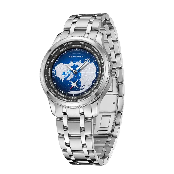 Mouette heure mondiale hommes montre GMT Zone terre carte