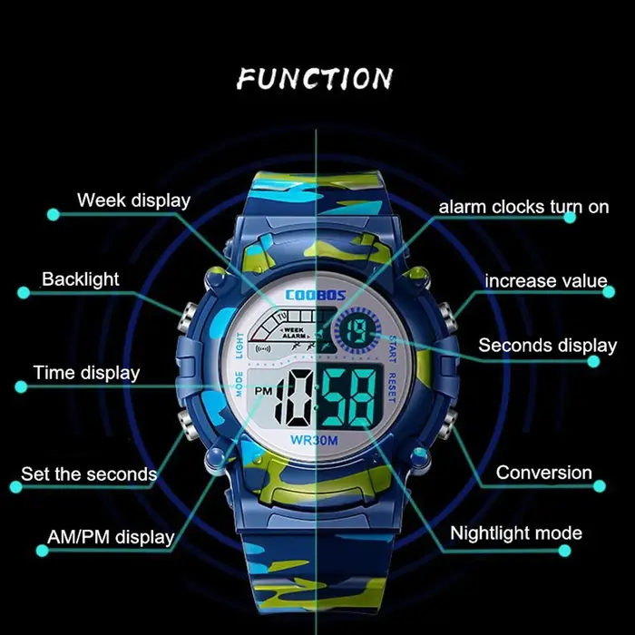 COOBOS enfants montre Camouflage sport électronique