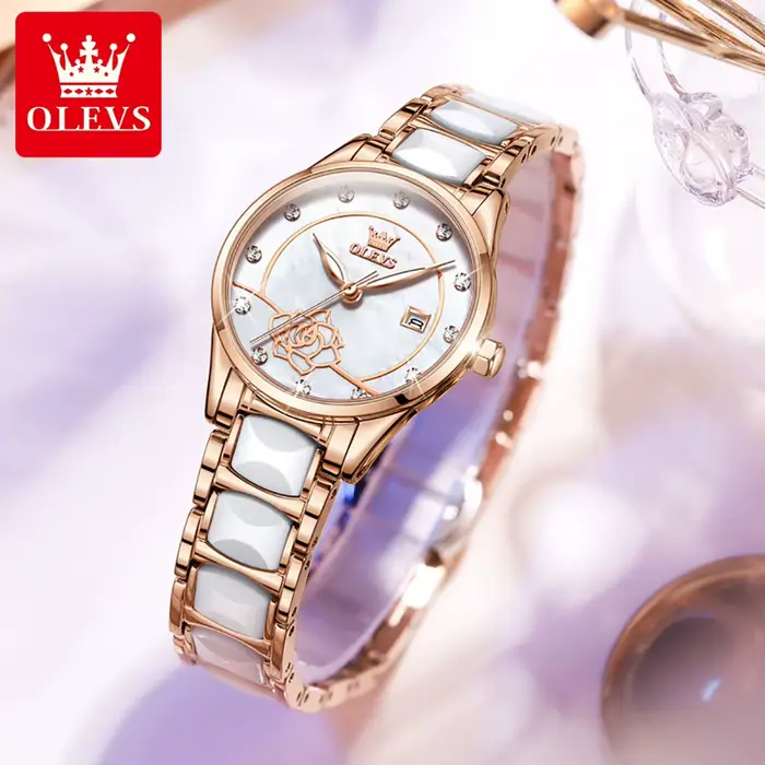 OLEVS 3606 montre de luxe pour femmes camélia Quartz japon mouvement 30M