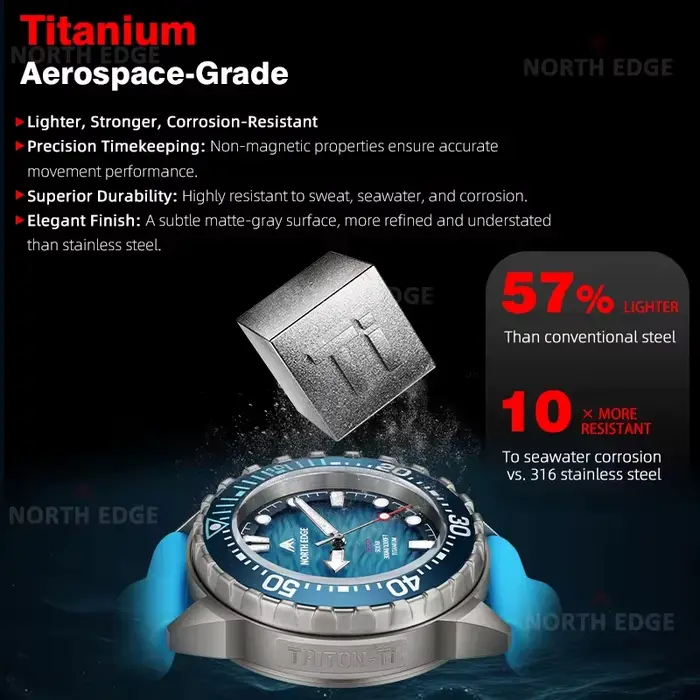 Montre de plongée solaire NORTH EDGE TRITON-TI en titane et acier inoxydable