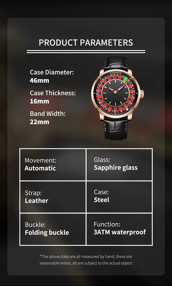 HAEMMER Design haut de gamme nouvelle montre mécanique NH35 cadran rotatif Las Vegas Roulette thème de bureau