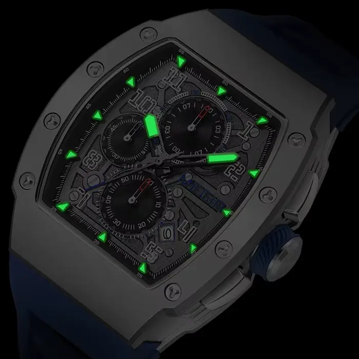 MEGIR chronographe montre à Quartz pour hommes mode étanche lumineux bracelet en Silicone 316 boîte en acier inoxydable mâle montre-bracelet Date