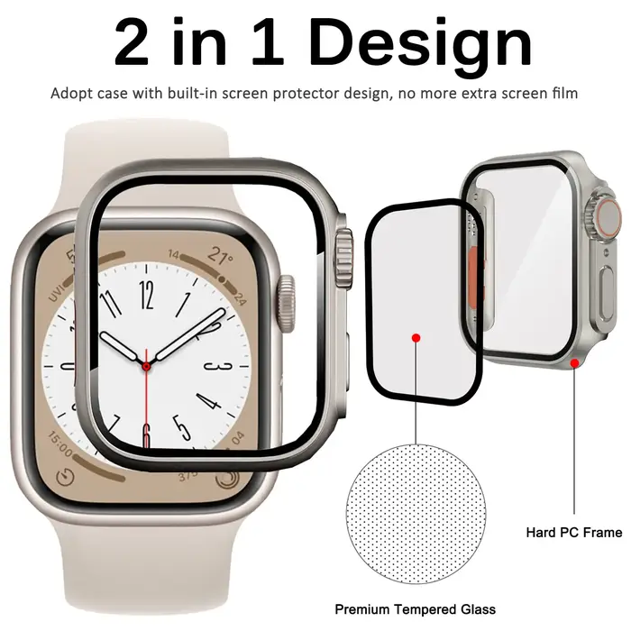 Verre + boîtier pour Apple Watch 44mm 45mm 41mm 40mm 42mm 38mm couvercle de protection d'écran changement Ultra pare-chocs iWatch série 9 8 7 SE 6 5 4