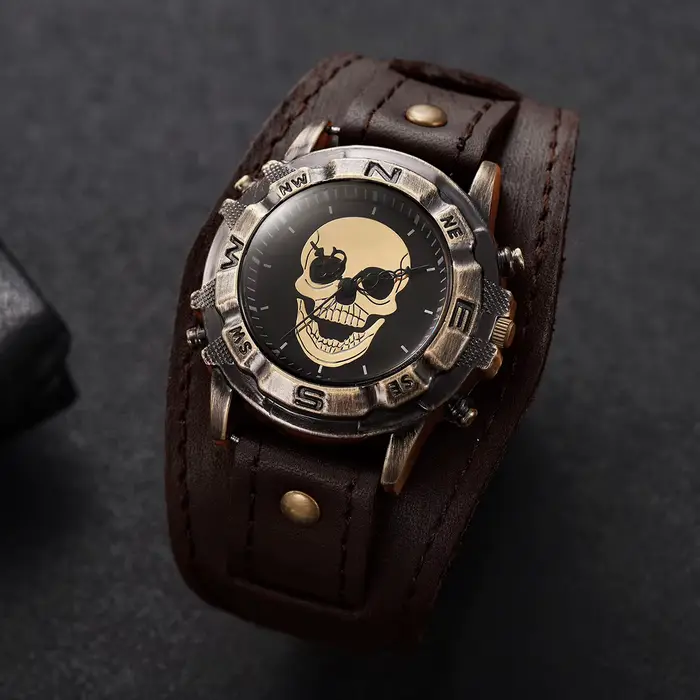 Montre pour homme avec cadran tête de mort rétro
