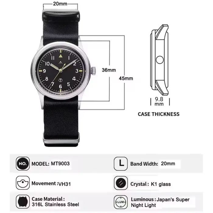 MILITREK 2025 hommes montre à Quartz VH31 36mm champ militaire