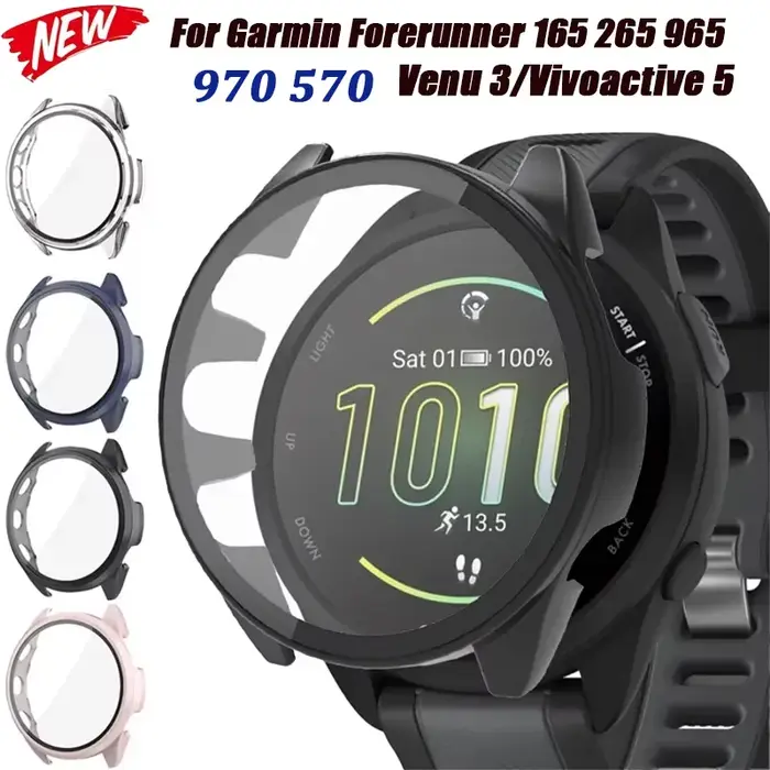 Coque PC pour Garmin Forerunner 970 165 265 965 570 47mm 42mm HD couvercle en verre trempé