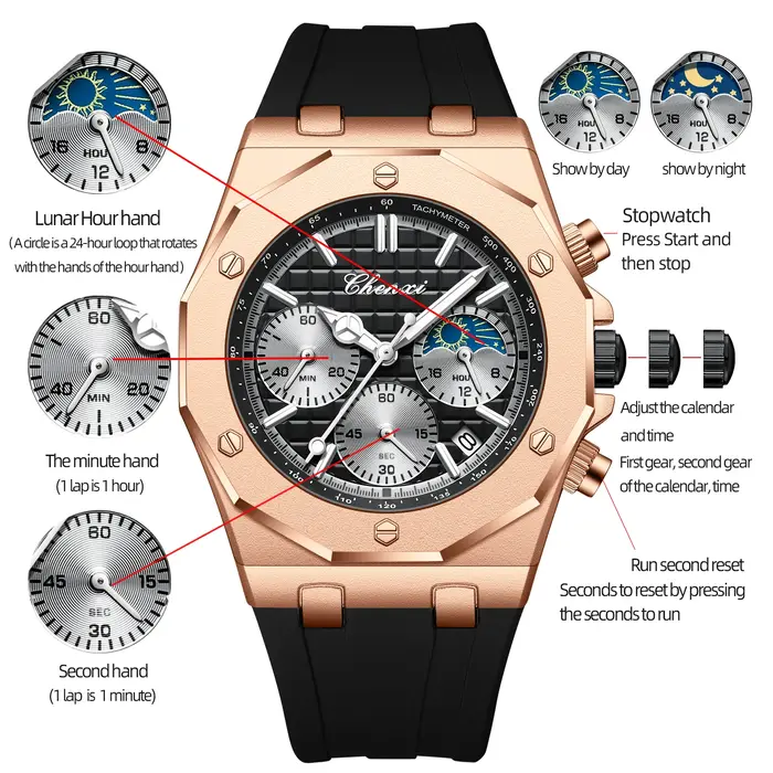 CHENXI Top marque montres de luxe pour hommes chronographe multifonctionnel Quartz