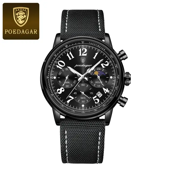 POEDAGAR luxe sport militaire hommes montre étanche lumineux chronographe Nylon cuir Date homme montre-bracelet Quartz