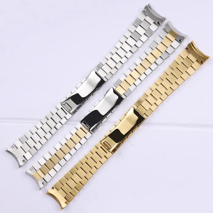 Bracelet de montre en acier inoxydable massif argenté et doré de 13