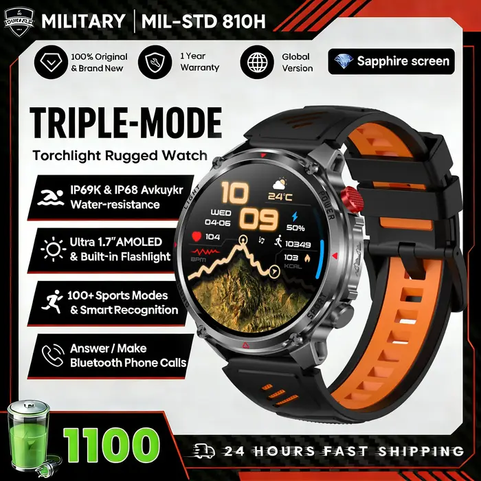 Montre connectée T-Rex3 Ultra 2026 avec batterie 1100 mAh, GPS, boussole, étanche IP69K, tracker spo