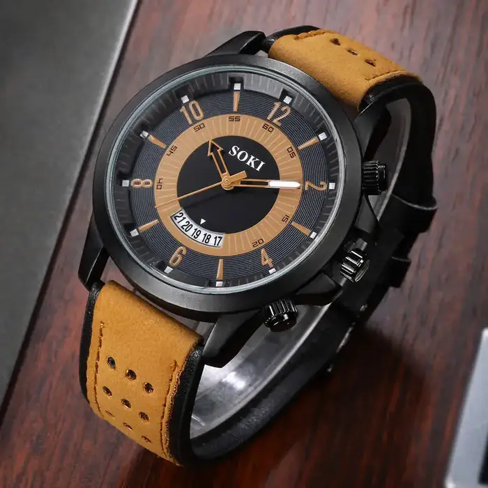 Montres-bracelets de sport avec bracelet en cuir pour hommes