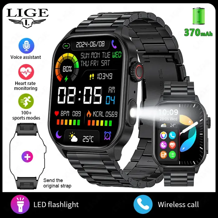 LIGE 2.01 "HD affichage montre intelligente pour hommes femmes moniteur de santé sport Fitness montres AI voix Bluetooth appel homme Smartwatch nouveau