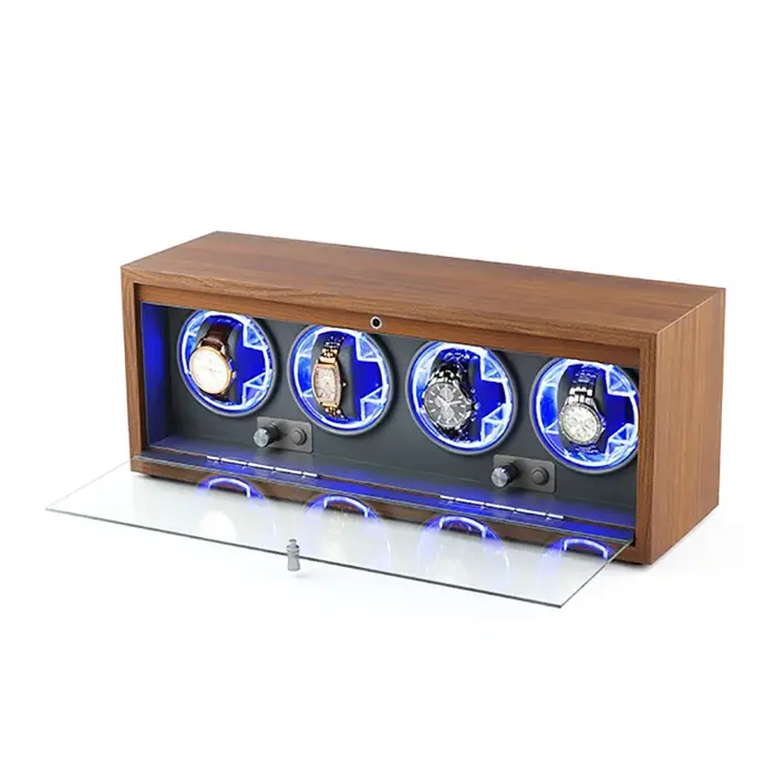 Remontoir de montre vertical domestique, boîte d'évaluation à quatre positions, montres mécaniques, dispositif de remontoir rotatif automatique avec lumière LED