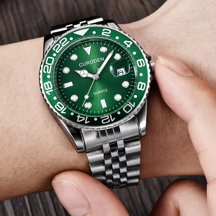 Femmes grande marque véritable CURDDEN 6582 montres dame décontracté entièrement en acier inoxydable bande Date Quartz montre-bracelet vert Montre Homme