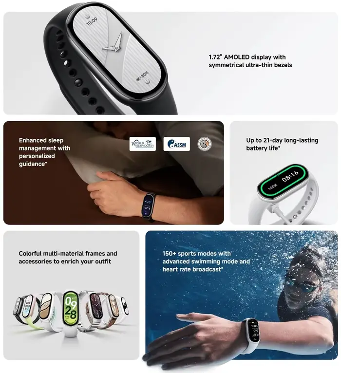 Xiaomi Mi Smart Band 10 Version mondiale 1.72 "AMOLED surveillance de la santé 21 jours batterie 5ATM étanche Smartwatch Bracelet de sport