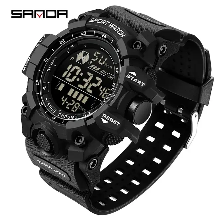 SANDA 6229 montre de sport de plein air pour hommes, montre-bracelet électronique multifonctionnelle