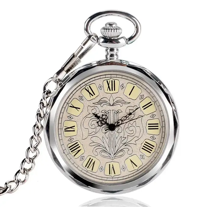 Montre de Poche Mécanique à Remontage Manuel pour Homme et Femme, Horloge Classique à Visage Ouvert,