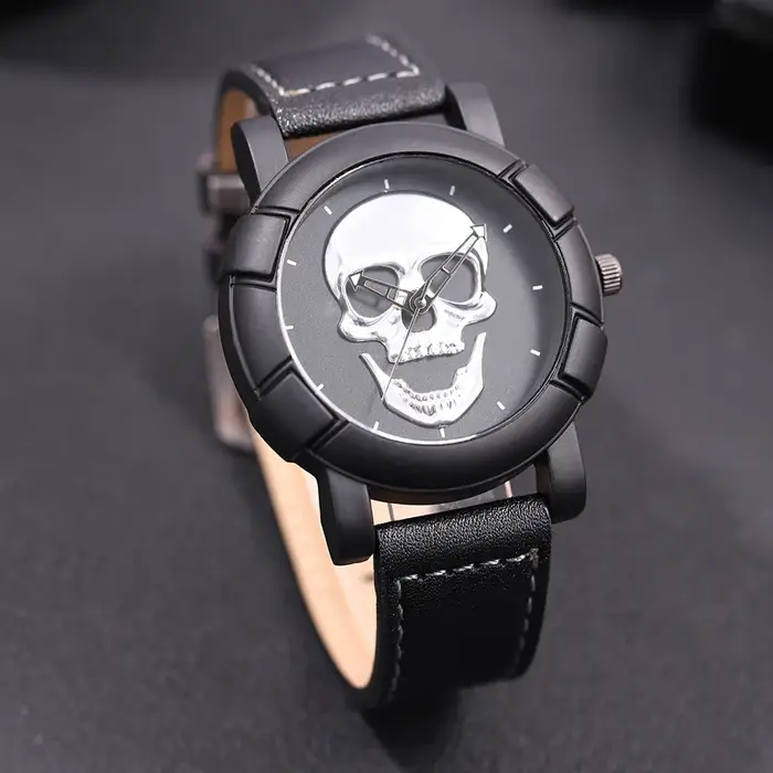 Montre-bracelet à quartz en cuir pour homme