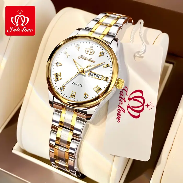 Fate Love 819 classiques femmes montre en acier inoxydable lumineux étanche calendrier robe élégante