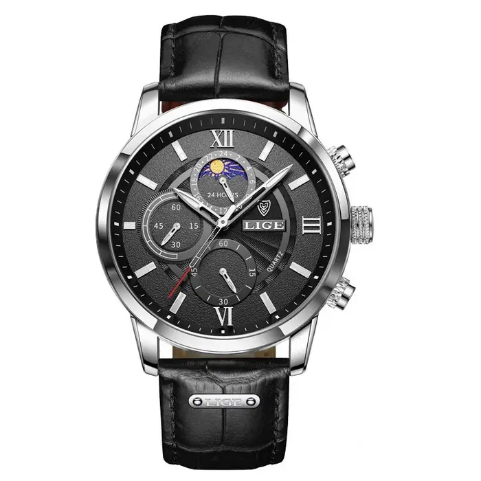 LIGE mode 24 heures Phase de lune montre hommes Sport de plein air