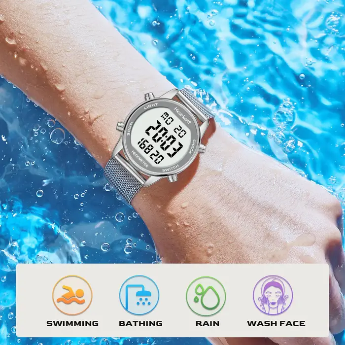 HEARKENT-Montre Numérique de dehors pour Femme, Podomètre, Compteur de Pas, Calrespiration, Miles, Tracker, Étanche, 30m, pour la Marche et la Course