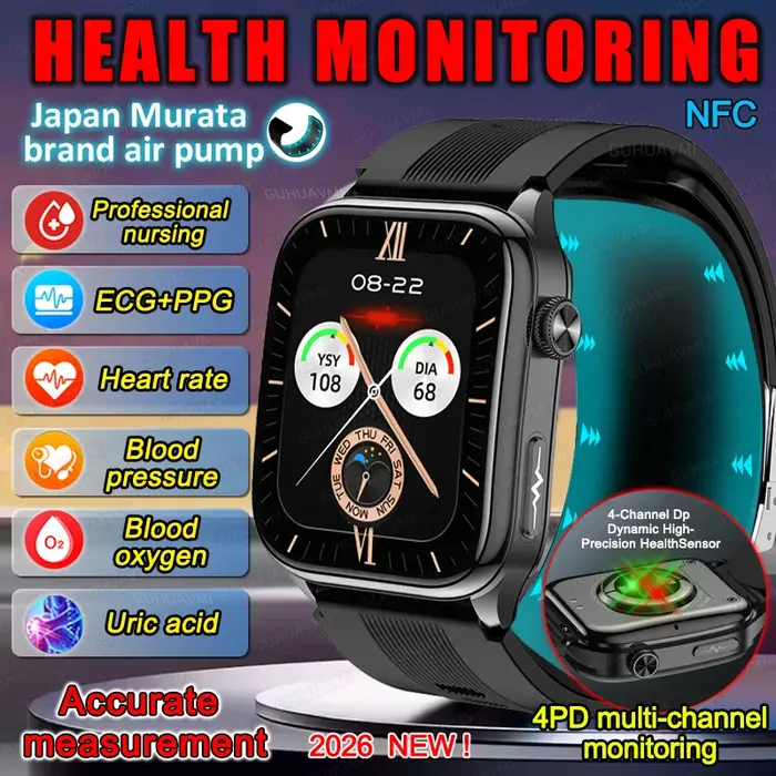 Montres intelligentes pour hommes, pompe à air, mesure précise de la pression artérielle, micro-exam