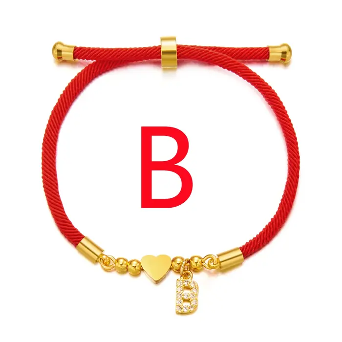 Bracelet Initial en acier inoxydable pour femmes, 26 lettres, Alphabet A-Z, cœur réglable, corde rou