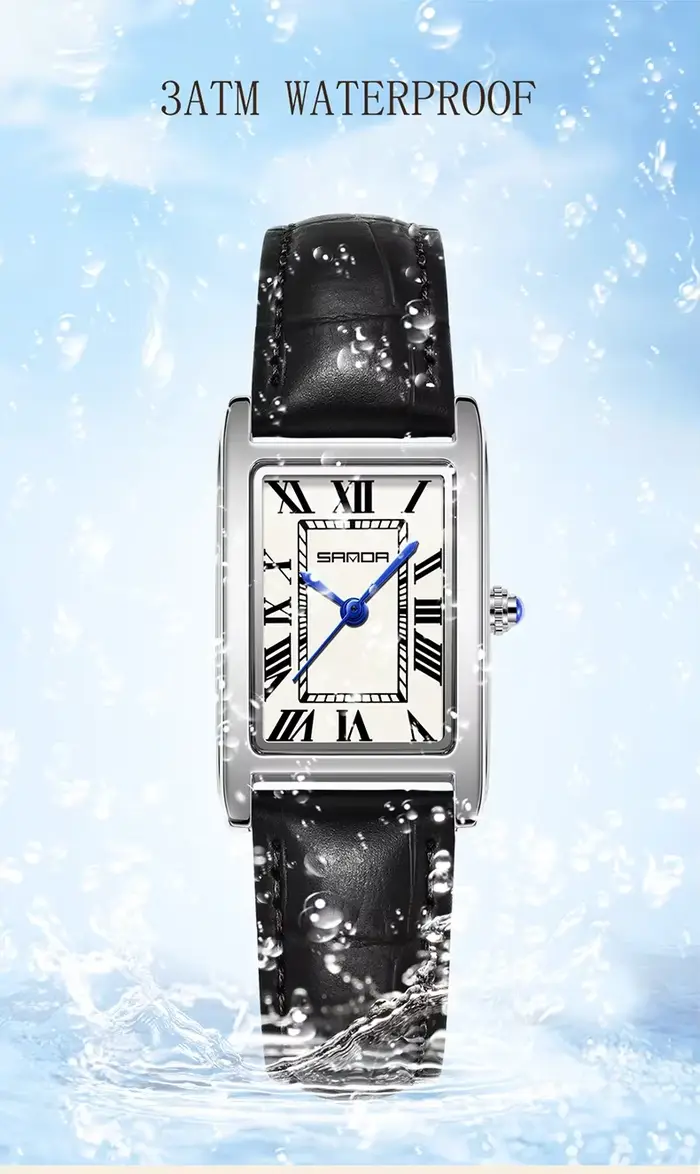 SANDA luxe réservoir Couple montre résistant à l'usure bracelet en cuir cadran carré étanche Sport d