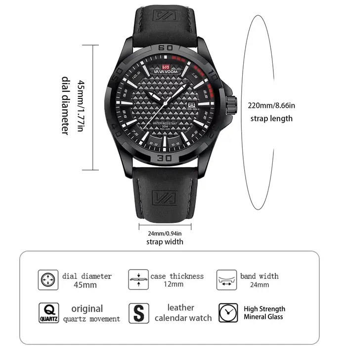 VA VA VOOM hommes Sport décontracté militaire Quartz calendrier montre-bracelet pour homme d'affaires en cuir étanche mâle horloge Relogio Masculin