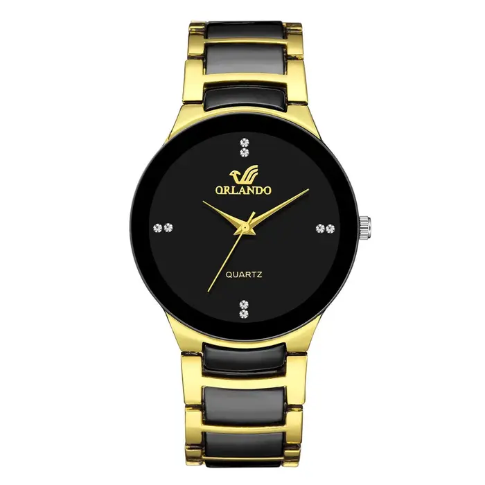 Montre homme quartz en acier à cadran noir