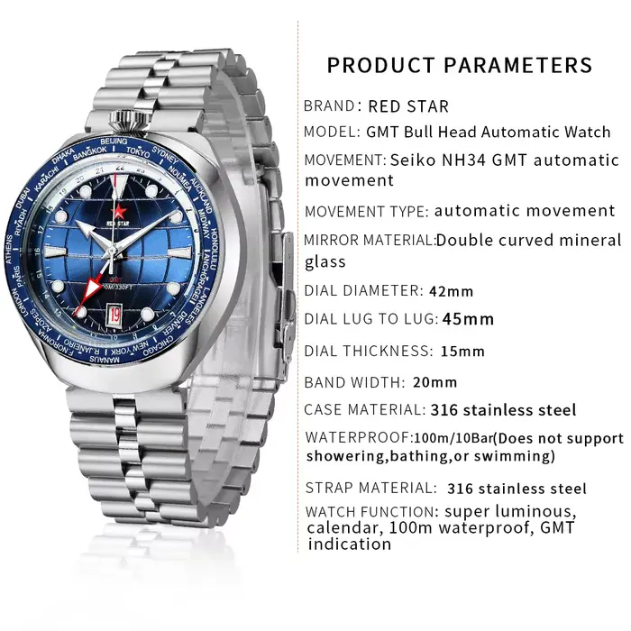 Montre BullHead en verre minéral RED STAR
