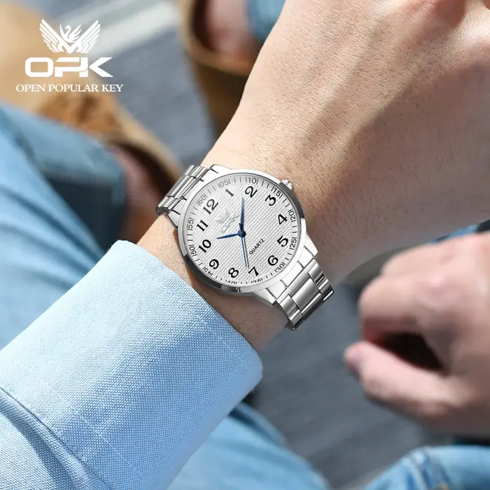 Montres pour hommes OPK 6008 en acier inoxydable doré, cadran à carreaux avec échelle romaine, montre pour homme