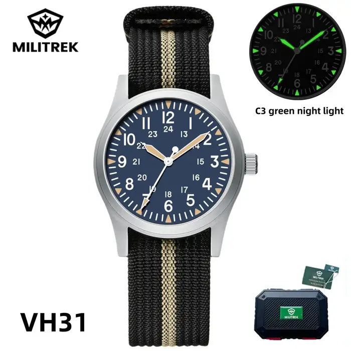 Montre à Quartz VH31 pour hommes militaire robuste champ extérieur 100M étanche avec verre saphir lumineux acier