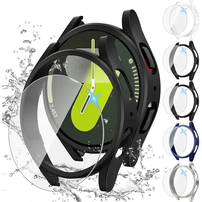 2 paquets de boîtier + bracelet pour Samsung Galaxy Watch 7-6-5-4 40mm 44mm verre trempé + protecteur d'écran pare-chocs PC + accessoires de bande en Silicone